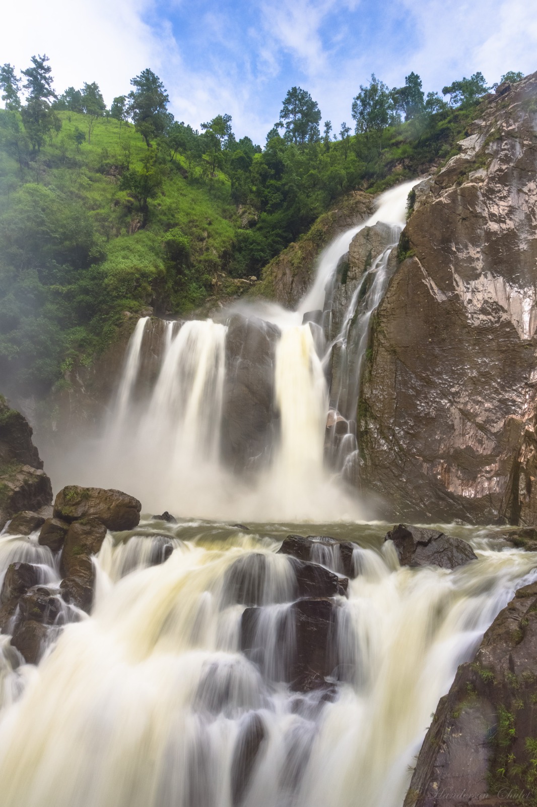 A Meghalaya waterfall in full monsoon flow