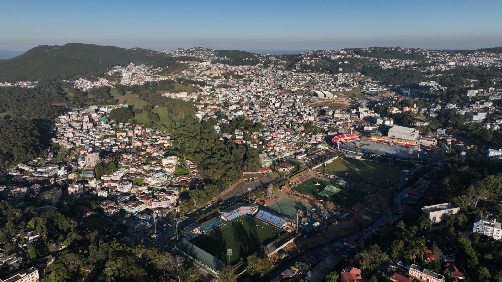 Aerial view of Shillong's dense hillside neighbourhoods